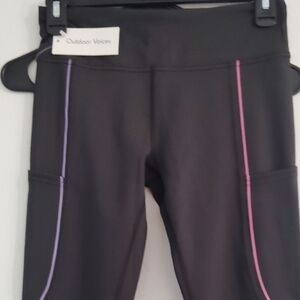 Outdoor Voices Black Leggings with Pink and Purple Stripes